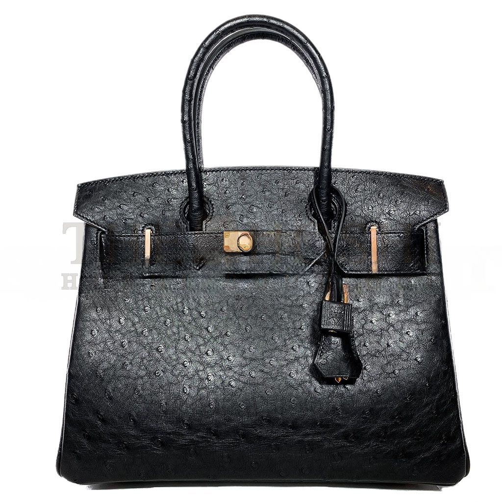 H**me5 MASTER BIRKIN 30 BLACK OSTRICH ROSE GOLD HARDWARE 346920 (30*24*16cm) Master Quality